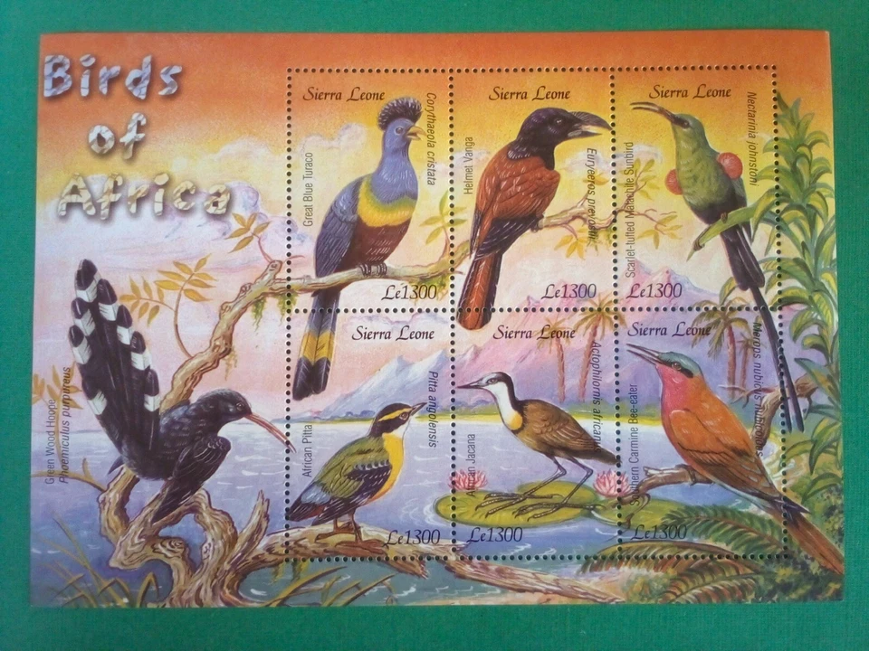 Sierra Leone 6 oiseaux d'Afrique Neuf MNH bloc feuillet  - Photo 1/1
