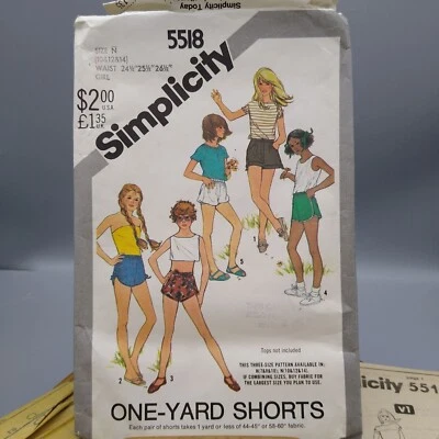 Vintage Sewing PATTERN Simplicity 5518, Girls 1982 Set of One-Yard Shorts, Child - Image 1 of 3