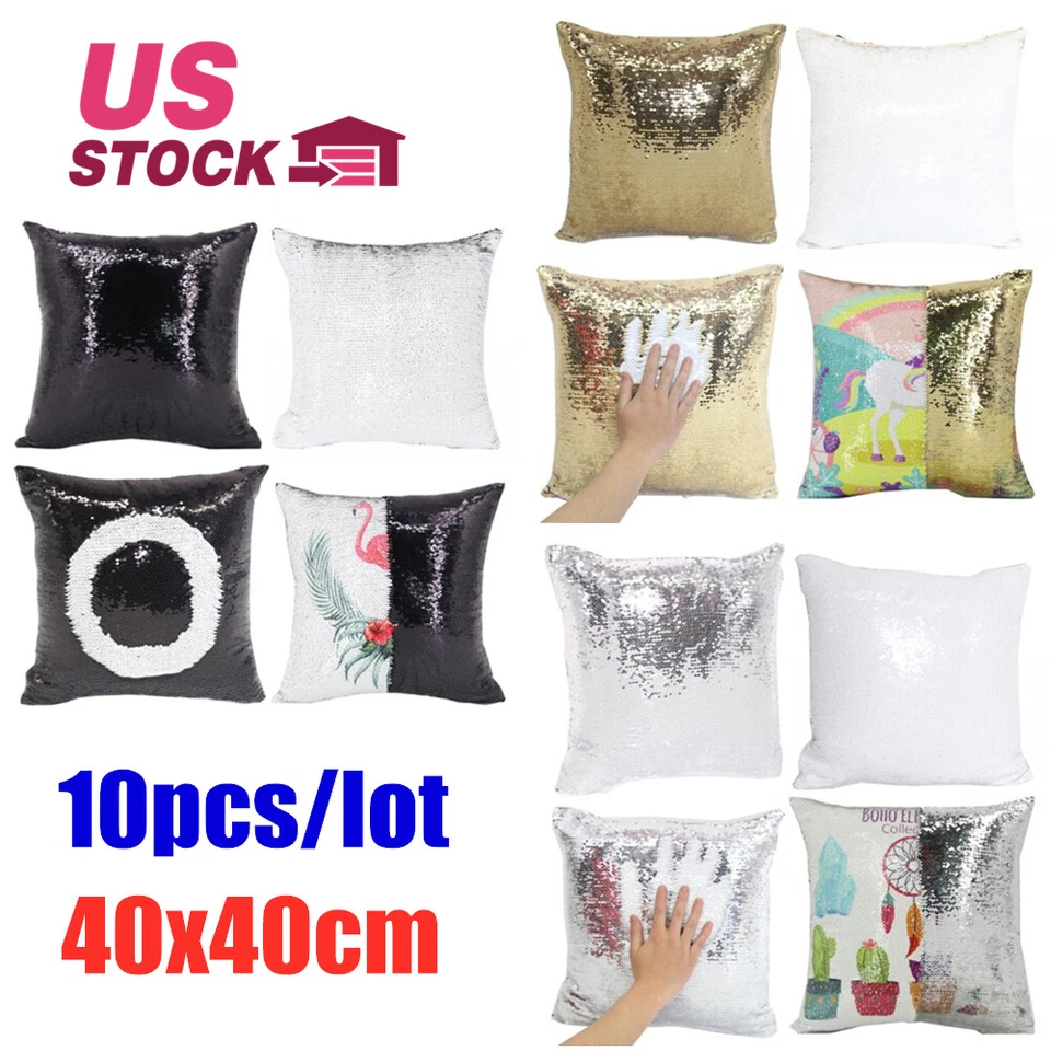 Funda de cojín funda de almohada reversible de lentejuelas con sublimación en blanco 10 piezas Foto 1 de 4