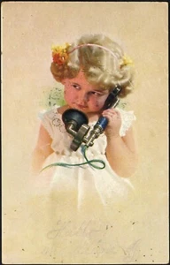 ROMANIA 1920-30 FUNNY PC THE GIRL WITH THE PHONE @ MEDIAS SB - Picture 1 of 2