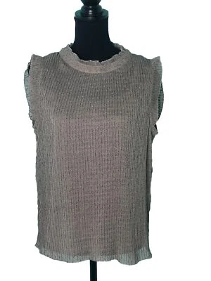 Adrianna Papell Medio Sin Mangas Volantes Cuello Trabajo Top/Blusa Marrón Camisola Foto 1 de 4