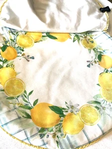 CYNTHIA ROWLEY PLACEMATS (4 ) ROUND 15 INCH LEMONS FRINGE NIP - Picture 1 of 3