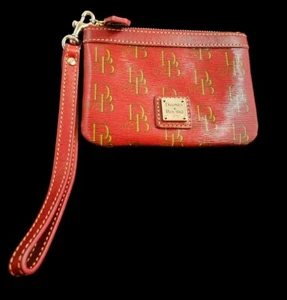 Vintage - Dooney & Bourke Small Wristlet - Red & Tan Signature LOGO- ZIP UP - Picture 1 of 7