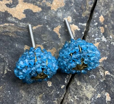 Manijas de puerta de gabinete vintage. Vidrio azul. 2 en total Foto 1 de 4