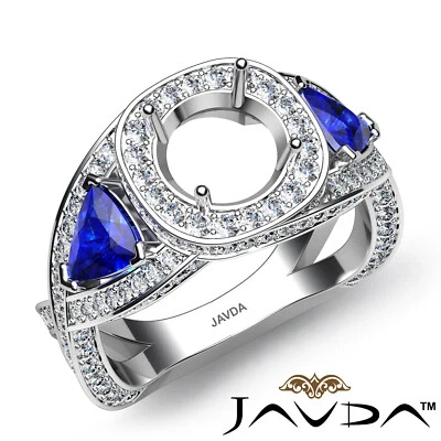 3 Stone Cross Shank Diamond Engagement Trillion Round Semi Mount Ring 1.84Ctw - Image 1 of 4