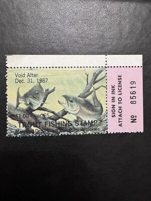 1987 Maryland over 65 Trout Stamp MNHOG  Free Shipping - Image 1 of 2