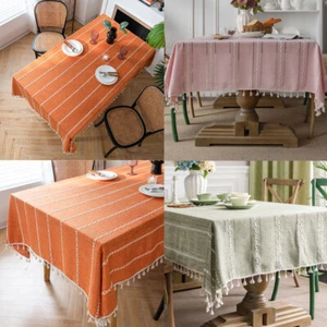 Striped Rectangle Tablecloth Cover Kitchen Dinner Party Table Cloth Cover Cafe - Picture 1 of 26