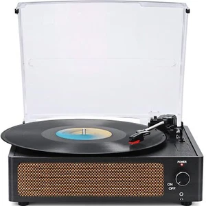 Vintage Black Turntable Record Player Wireless Bluetooth Built In Speaker 3 S... - Picture 1 of 8