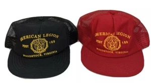 Menge 2 Vintage Mesh Snapback Trucker Hüte American Legion Post 199 Woodstock V - Bild 1 von 6
