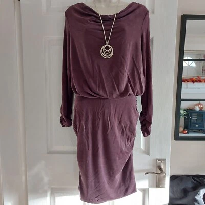 Mint Velvet Aubergine Burgundy Ruched Dress Size 12 - Image 1 of 4