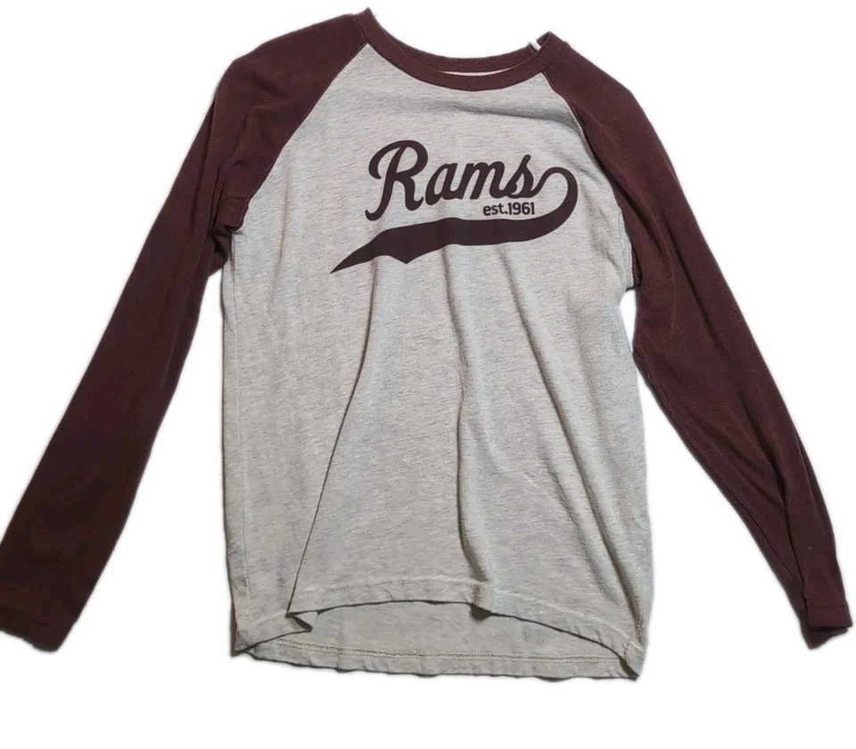 Camiseta de béisbol MV Sport Rams 1961 raglán gris granate manga larga pequeña Foto 1 de 4