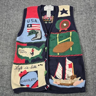 Vintage Eagle's Eye Sweater Vest Womens Medium Sports Novelty Intarsia USA 90s - Image 1 of 4