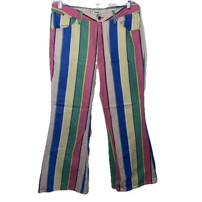 Wrangler Jeans Wanderer 女式 32x32 多色条纹阔腿喇叭复古 90 年代 — 第 1/4 张图片