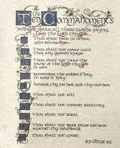 The Ten Commandments Biblical Print Art Beige Calligraphy Christian Wall Decor - Picture 1 of 6
