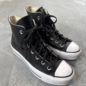 Converse Chuck Taylor Lift Women’s 8 Black White Leather High Tops 561675C - Picture 1 of 9