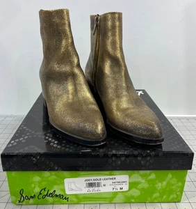 Sam Edelman Joey goldfarbene Damen-Stiefeletten aus Leder mit seitlichem Reißverschluss und Absatz 2,5 Zoll Größe 7,5 - Bild 1 von 10
