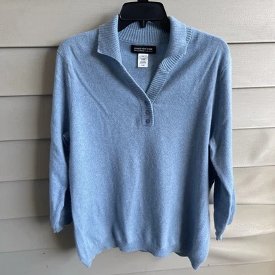 Suéter Polo Jones NY Mujer 100% Cachemira Cuello Talla XL Azul Lujo Oficina Foto 1 de 4