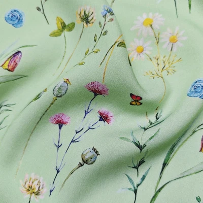 55'' Wide Green Floral Butterfly Arabian Robe Fabric Rayon Viscose Material Baby - Image 1 of 4