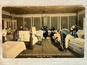 Spokane Fire Department Bunks "Night Alarm ~ No 5 Central Station" Antique 1910s - Picture 1 of 3