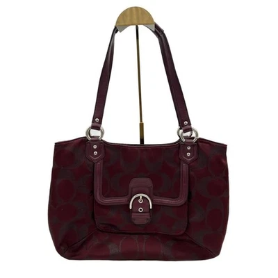 Coach Campbell Signature Metallic Belle Carryall Fabric Leather Tote Bag 11x15" - Image 1 of 4