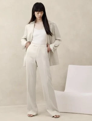 Banana Republic Alix Italian Satin Pant Size 12L Ivory #882905 - Image 1 of 4