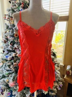 Vtg Undercover Wear Lingerie Sissy Red Camisole Negligee Sheer Lace M - Image 1 of 4