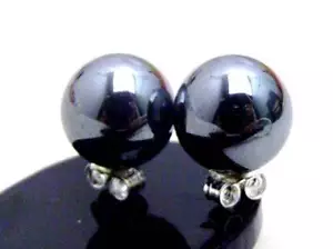 10mm Round Natural Black Hematite Earring for Women Stone Jewelry Stud Earring - Picture 1 of 4