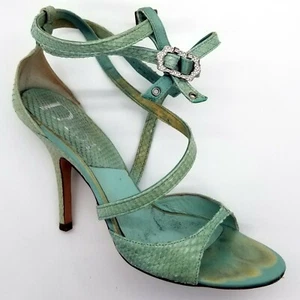 DIOR Vintage Real Snakeskin Strappy Sandal, Stiletto Heels, Emerald, EU Size 37 - Picture 1 of 6