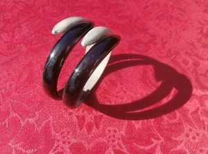 Vintage Black Enamel Silver Claw Cuff Clamper Spring Hinge Modernist Bracelet !! - Imagen 1 de 9