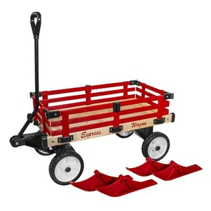 Industries Convertible Wood Wagon Cart with 4 Flat-Free Tires and Sleigh Runn... - Picture 1 of 3