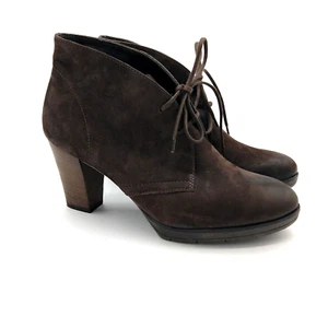 Paul Green Brown Leather Lace Up Ankle Boots UK Size 5 US 7.5 Stacked Heel - Picture 1 of 8