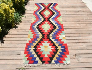 Alfombra Turca 31''x94'' Corredor Oriental Pasillo en Zigzag Kilim Pasillo - Imagen 1 de 9