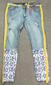 Cooper 9 Los Angeles Men 5 Pocket Striped Graffiti Jean Size 38 (Actual 37.5x30) - Picture 1 of 19