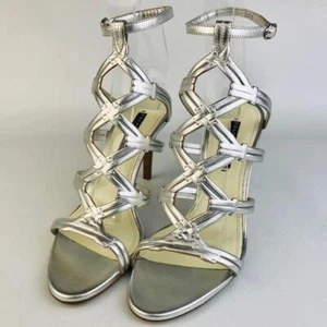RALPH LAUREN PURPLE LABEL Leather Sandals 8 Silver auth Women - Picture 1 of 12