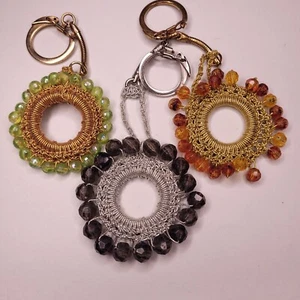 Vtg 90s Handmade Jewel Spiral Craft Keychain Keyring Paula USA - Picture 1 of 3