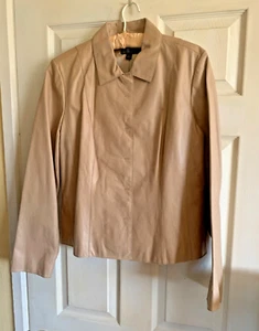 New Classiques Entier Tan Leather Snap Front Shirt Jacket Size L - Picture 1 of 4