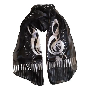 Large Treble Clef, Music Notes and Keyboard black polyester scarf - Picture 1 of 1