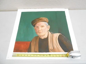 ORIGINAL SIGNED BARBRA HERRING 1960'S PAINTING / LITHOGRAPH OLD MAN ART PAPER - Picture 1 of 8