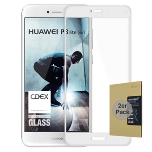 2x 9H Hartglas Huawei P8 Lite 2017 HD Glas Display Schutz Folie FullCover Weiß - Picture 1 of 4