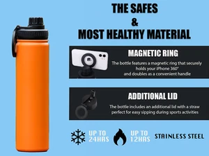 750ml Insulated Water Bottle Stainless steel Leak Proof - Magnetic iPhone holder - Picture 1 of 14