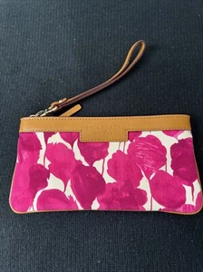 KATE SPADE Hand/Clutch Bag Tan with Pink Flower Leather + Cotton - Picture 1 of 13