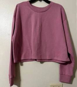 NWT Women Pink Cropped Long Sleeve Crew Neck Oversize Sweatshirt Size L - Picture 1 of 6