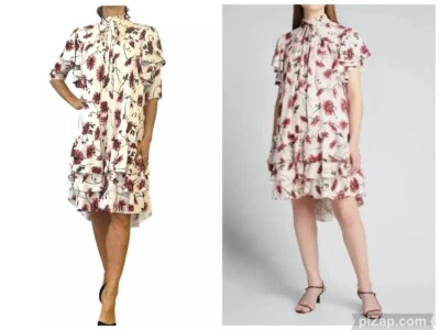 Vestido Adam Lippes Floral Cuello Alto Volantes en Niveles Blanco Margarita Manga Acampanada 0 Foto 1 de 4