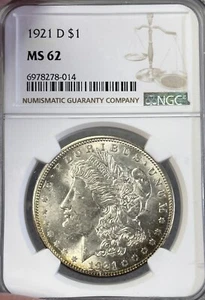 1921-D NGC MS62 Morgan Silver Dollar - Picture 1 of 4