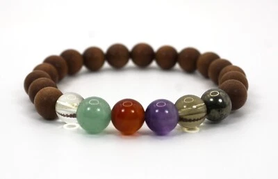 Pulsera de sándalo, cornalina, citrino, aventurina, pirita para lugar de trabajo Foto 1 de 3