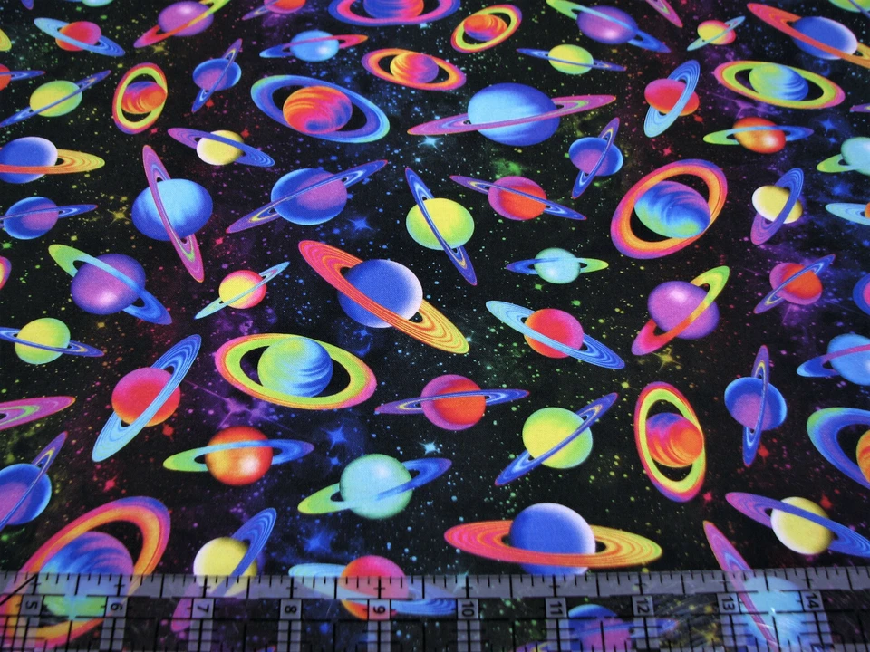 3 Yards Quilt Cotton Fabric - Timeless Treasures Outer Space Rainbow Planets Blk - Image 1 of 1