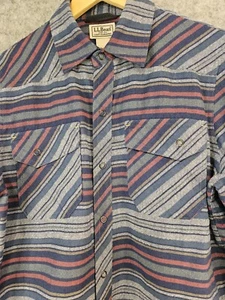 LL Bean Shirt Men's S Western Aztec Print Long Sleeve Snap Front Blue Retro 90s - Picture 1 of 9