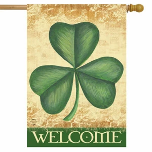 F26 WELCOCOME ST. PATRICK'S DAY SHAMROCK IRISH CLOVER HOUSE FLAG 28X40 BANNER - Picture 1 of 1
