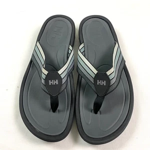 Helly hansen mens flip flops sandals 13 gray stripes gray slip on 48 beach surf - Picture 1 of 16