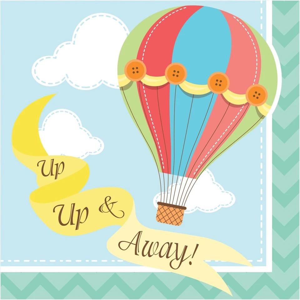 Up, Up & Away Hot Air Balloon Baby Shower Birthday Party Paper Beverage Napkins - Image 1 of 1